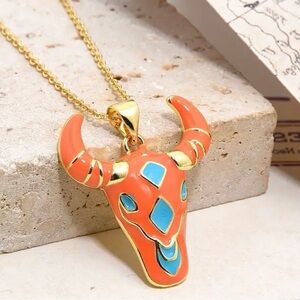 “Geo Longhorn” Orange Steer Cattle Cow Bull Heifer Southwestern Tribal Necklace